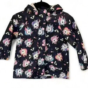 H&M Girls Unicorn Rain Jacket Blue Hooded - Size 2- 4 years Lightweight